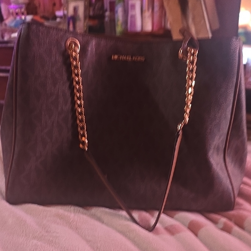 Michael Kors Dark Brown Shoulder Bag with Gold Chain